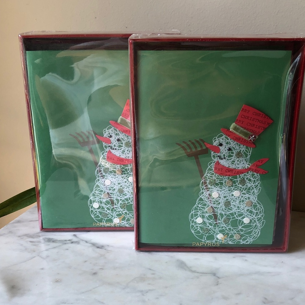 Papyrus Green Greeting Cards with Red Snowman Accents - 2 Boxes